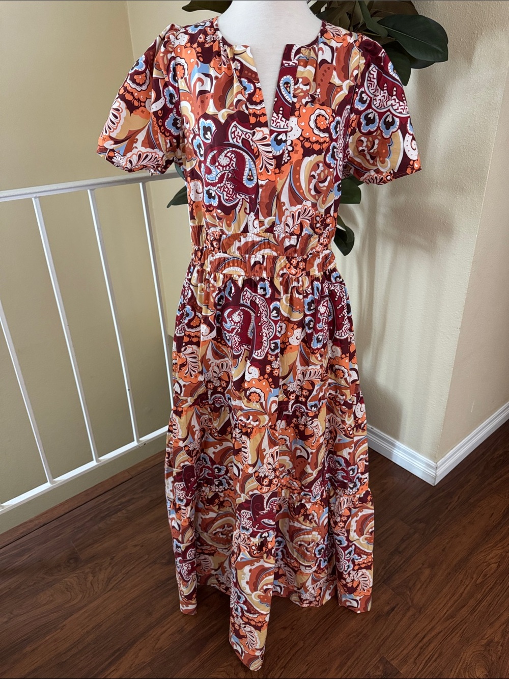 Anthropologie The Summerset Women's Orange Paisley Maxi Dress Size L - Picture 2 of 16